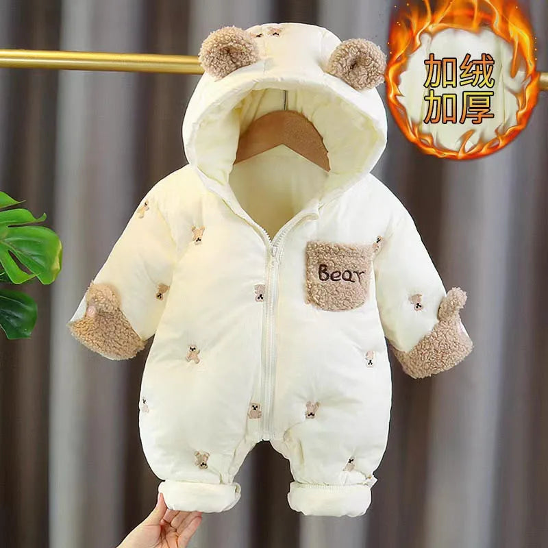 Baby Onesie Winter - Soft Cotton Romper With Zipper Closure | Unisex Hooded Baby Outfit - ZOOMNSTORE
