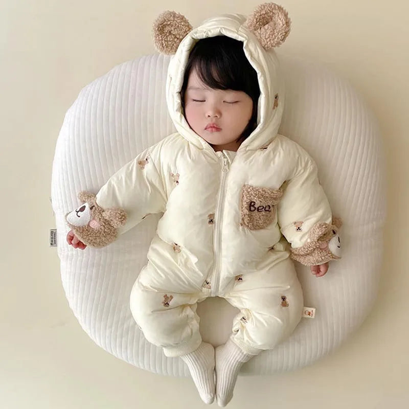 Baby Onesie Winter - Soft Cotton Romper With Zipper Closure | Unisex Hooded Baby Outfit - ZOOMNSTORE