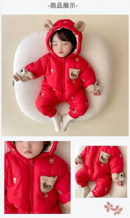 Baby Onesie Winter - Soft Cotton Romper With Zipper Closure | Unisex Hooded Baby Outfit - ZOOMNSTORE