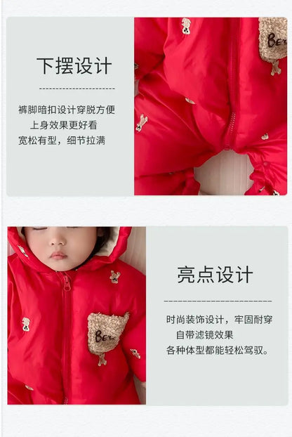 Baby Onesie Winter - Soft Cotton Romper With Zipper Closure | Unisex Hooded Baby Outfit - ZOOMNSTORE