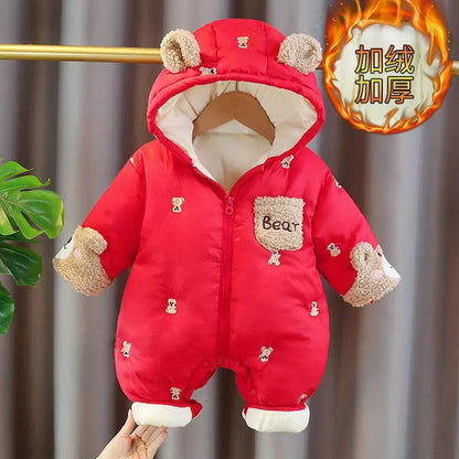 Baby Onesie Winter - Soft Cotton Romper With Zipper Closure | Unisex Hooded Baby Outfit - ZOOMNSTORE