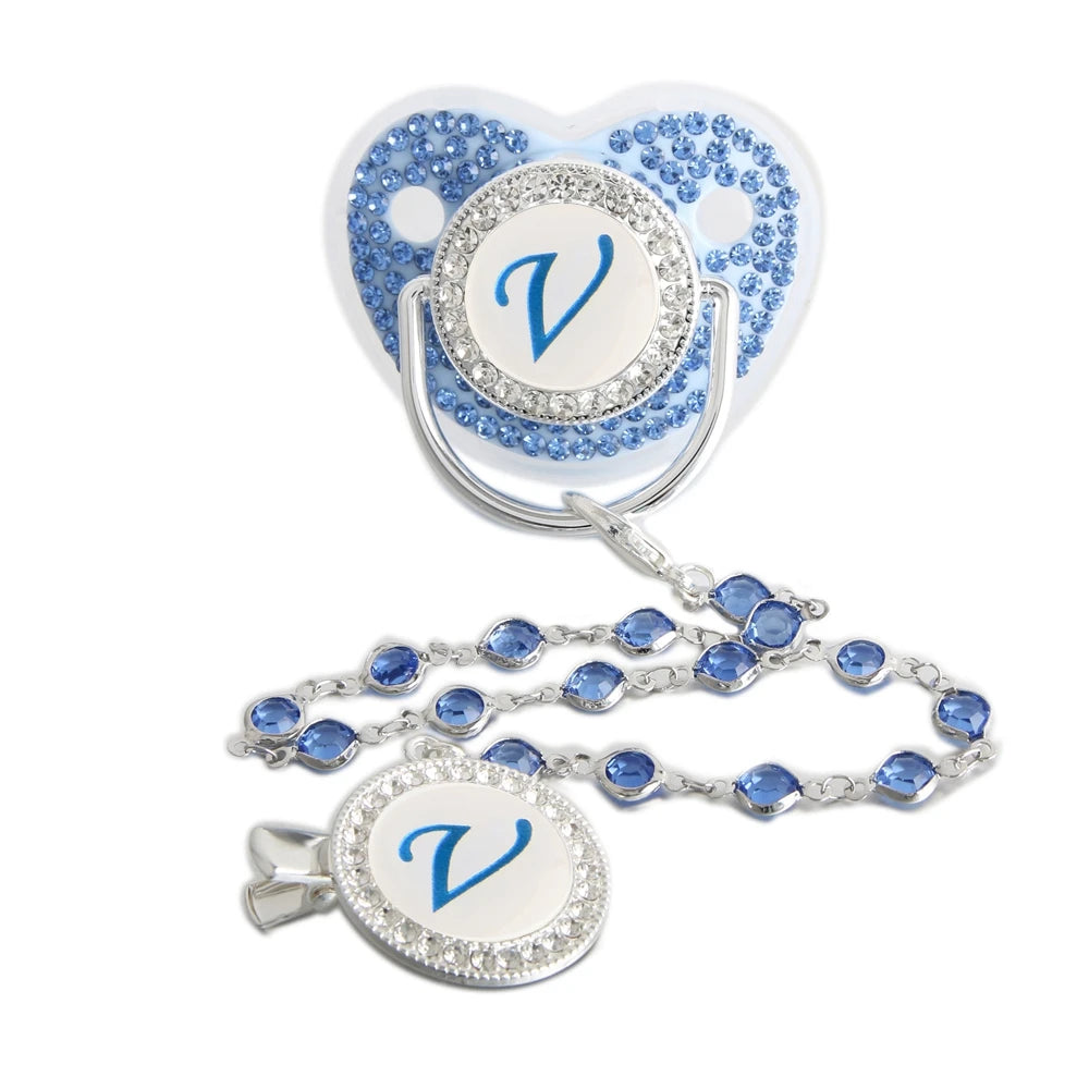 Baby Pacifier Bling – Blue Silicone Orthodontic Nipple with Rhinestone Gem Chain - ZOOMNSTORE