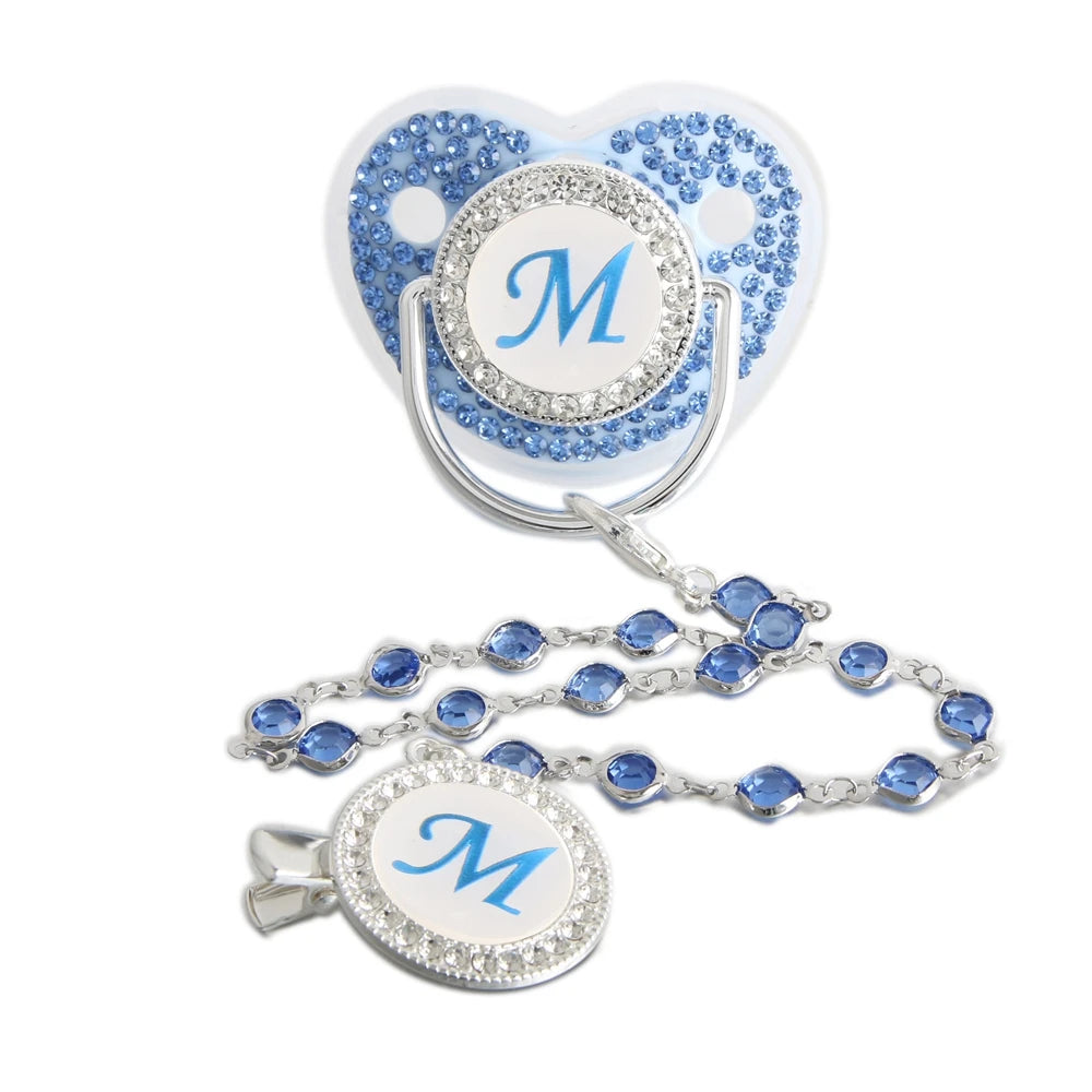 Baby Pacifier Bling – Blue Silicone Orthodontic Nipple with Rhinestone Gem Chain - ZOOMNSTORE