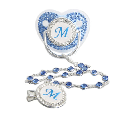 Baby Pacifier Bling – Blue Silicone Orthodontic Nipple with Rhinestone Gem Chain - ZOOMNSTORE