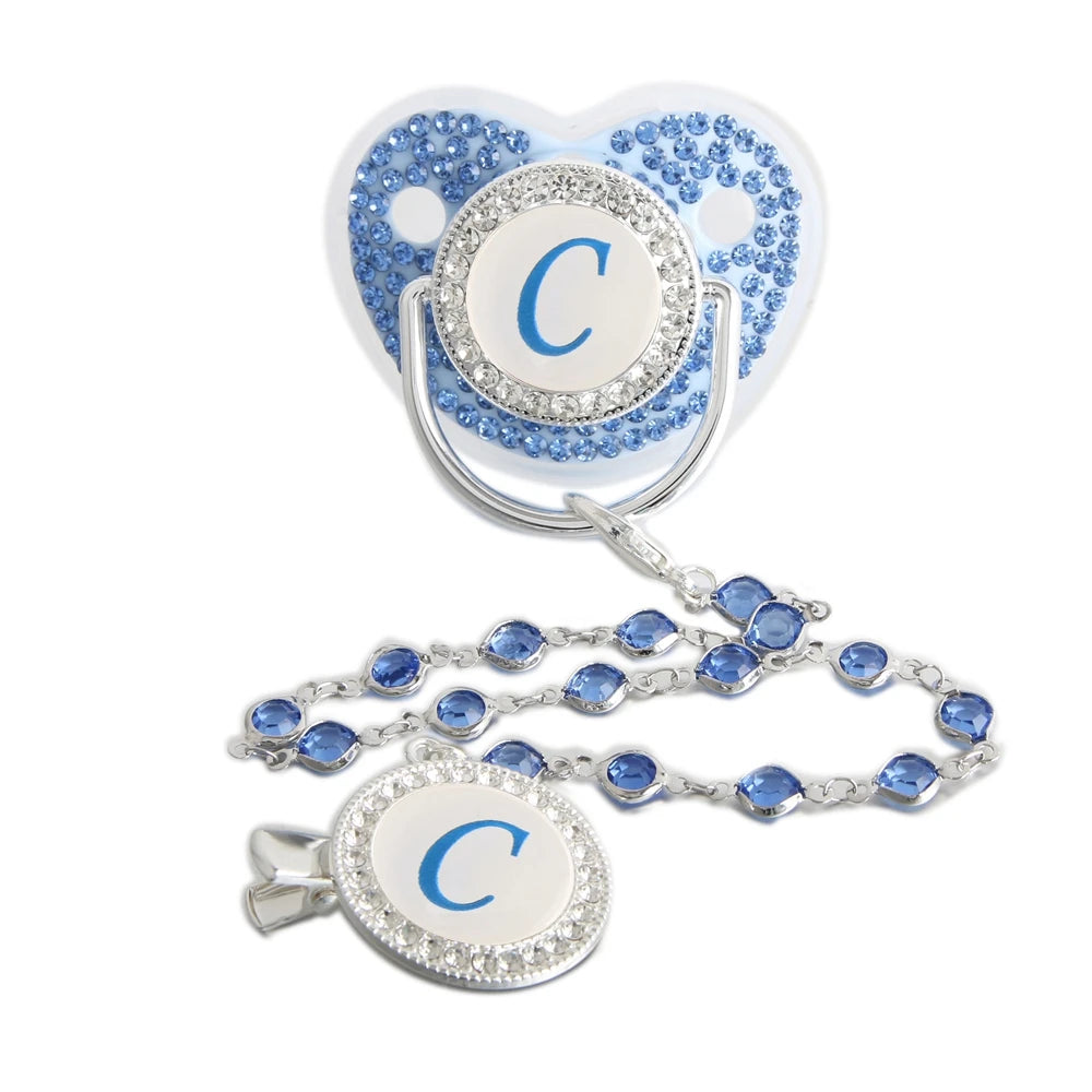 Baby Pacifier Bling – Blue Silicone Orthodontic Nipple with Rhinestone Gem Chain - ZOOMNSTORE