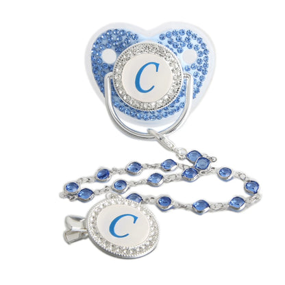 Baby Pacifier Bling – Blue Silicone Orthodontic Nipple with Rhinestone Gem Chain - ZOOMNSTORE