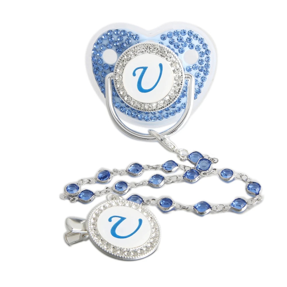 Baby Pacifier Bling – Blue Silicone Orthodontic Nipple with Rhinestone Gem Chain - ZOOMNSTORE