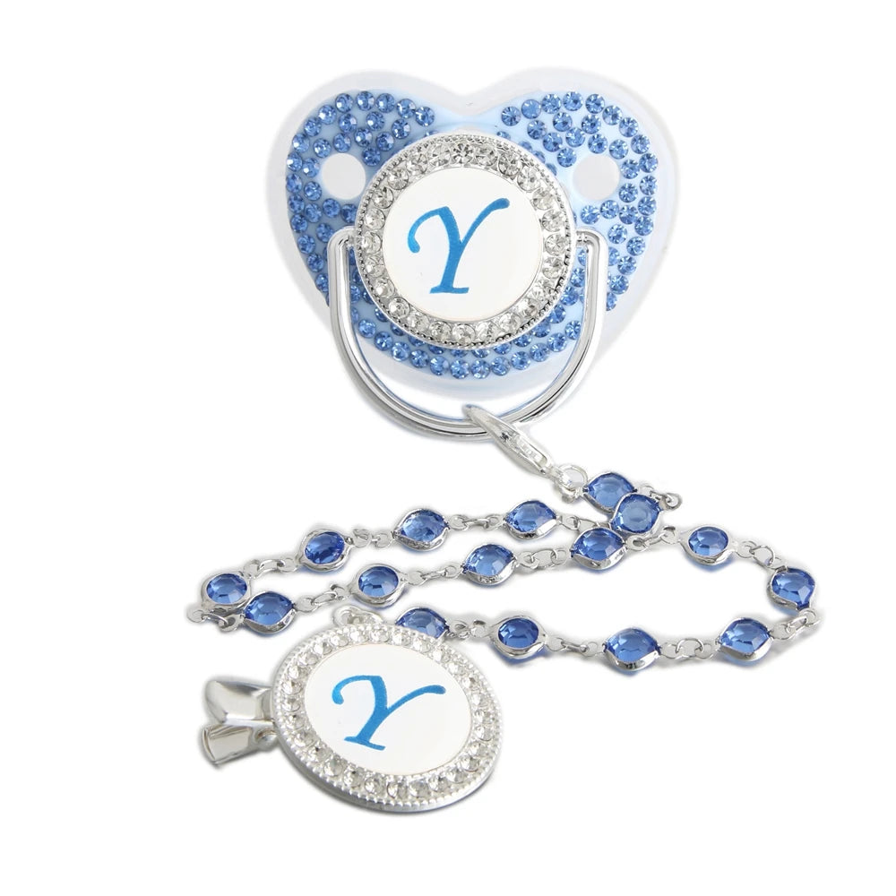 Baby Pacifier Bling – Blue Silicone Orthodontic Nipple with Rhinestone Gem Chain - ZOOMNSTORE