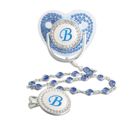 Baby Pacifier Bling – Blue Silicone Orthodontic Nipple with Rhinestone Gem Chain - ZOOMNSTORE