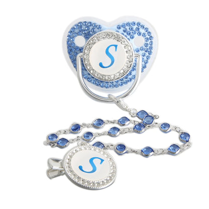 Baby Pacifier Bling – Blue Silicone Orthodontic Nipple with Rhinestone Gem Chain - ZOOMNSTORE