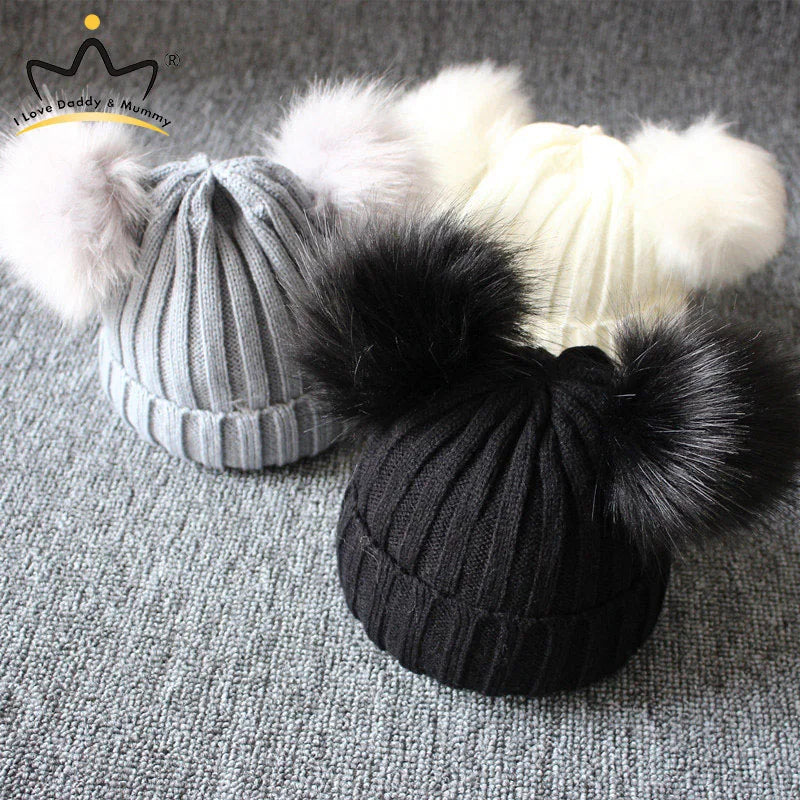 Cute Pompom Baby Hat Warm Winter Knitted Kids Baby Girl Boy Beanie Cap Solid Outdoor Infant Toddler Children Hat Bonnet - ZOOMNSTORE