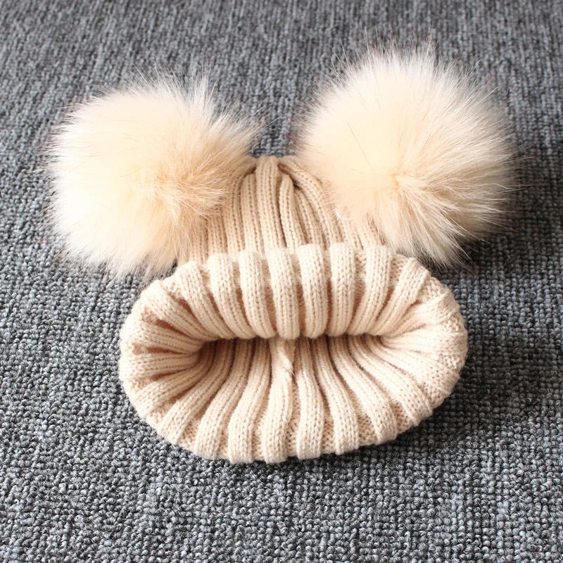 Cute Pompom Baby Hat Warm Winter Knitted Kids Baby Girl Boy Beanie Cap Solid Outdoor Infant Toddler Children Hat Bonnet - ZOOMNSTORE