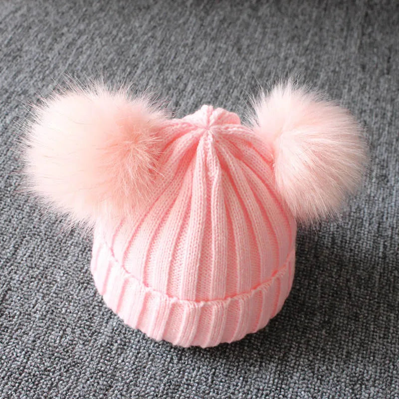 Cute Pompom Baby Hat Warm Winter Knitted Kids Baby Girl Boy Beanie Cap Solid Outdoor Infant Toddler Children Hat Bonnet - ZOOMNSTORE