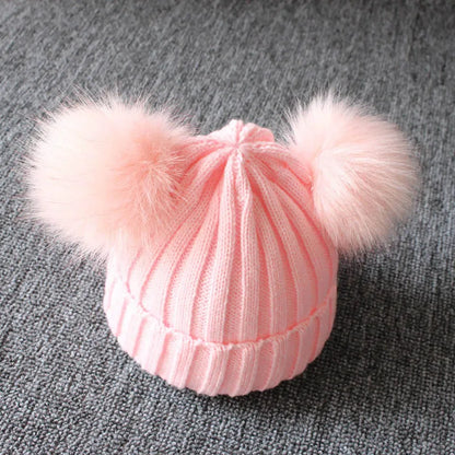 Cute Pompom Baby Hat Warm Winter Knitted Kids Baby Girl Boy Beanie Cap Solid Outdoor Infant Toddler Children Hat Bonnet - ZOOMNSTORE