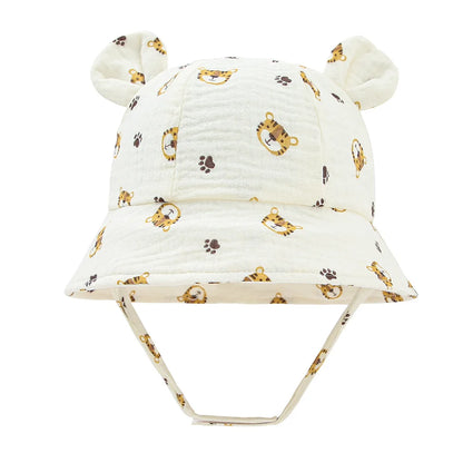 Baby Cotton Sun Hat New Children Outdoor Rabbit Ear Beach Caps Boy Girl Print Panama Hat Unisex Beach Bucket Hat For 3-12 Months - ZOOMNSTORE