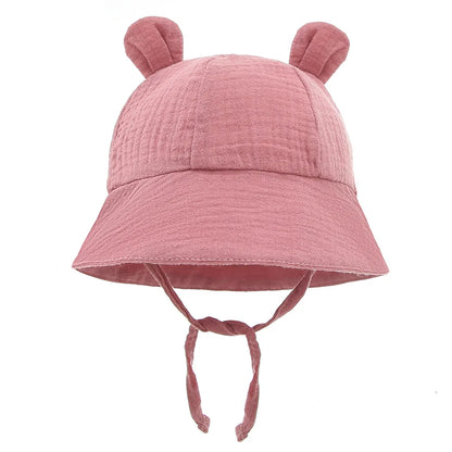 Baby Cotton Sun Hat New Children Outdoor Rabbit Ear Beach Caps Boy Girl Print Panama Hat Unisex Beach Bucket Hat For 3-12 Months - ZOOMNSTORE