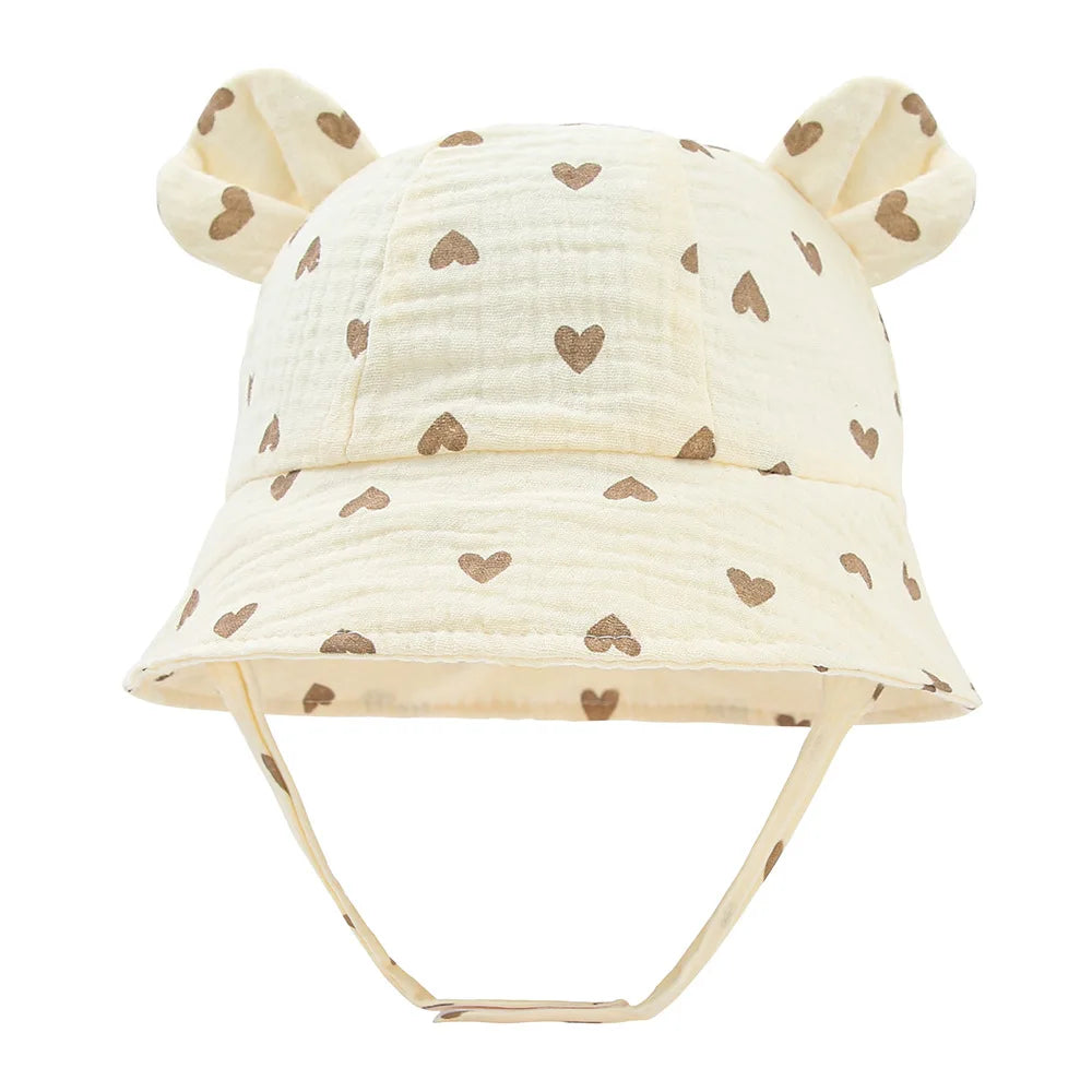 Baby Cotton Sun Hat New Children Outdoor Rabbit Ear Beach Caps Boy Girl Print Panama Hat Unisex Beach Bucket Hat For 3-12 Months - ZOOMNSTORE