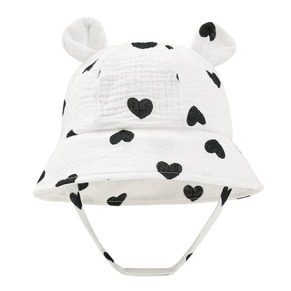 Baby Cotton Sun Hat New Children Outdoor Rabbit Ear Beach Caps Boy Girl Print Panama Hat Unisex Beach Bucket Hat For 3-12 Months - ZOOMNSTORE