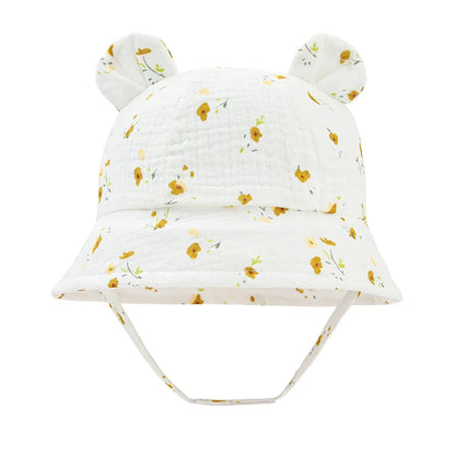 Baby Cotton Sun Hat New Children Outdoor Rabbit Ear Beach Caps Boy Girl Print Panama Hat Unisex Beach Bucket Hat For 3-12 Months - ZOOMNSTORE