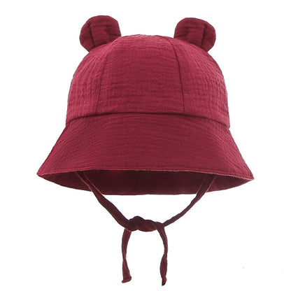 Baby Cotton Sun Hat New Children Outdoor Rabbit Ear Beach Caps Boy Girl Print Panama Hat Unisex Beach Bucket Hat For 3-12 Months - ZOOMNSTORE
