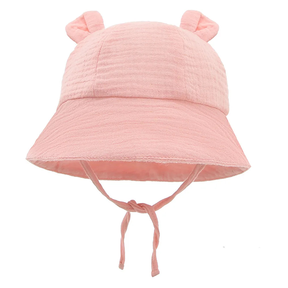 Baby Cotton Sun Hat New Children Outdoor Rabbit Ear Beach Caps Boy Girl Print Panama Hat Unisex Beach Bucket Hat For 3-12 Months - ZOOMNSTORE