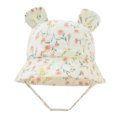 Baby Cotton Sun Hat New Children Outdoor Rabbit Ear Beach Caps Boy Girl Print Panama Hat Unisex Beach Bucket Hat For 3-12 Months - ZOOMNSTORE