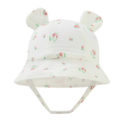 Baby Cotton Sun Hat New Children Outdoor Rabbit Ear Beach Caps Boy Girl Print Panama Hat Unisex Beach Bucket Hat For 3-12 Months - ZOOMNSTORE