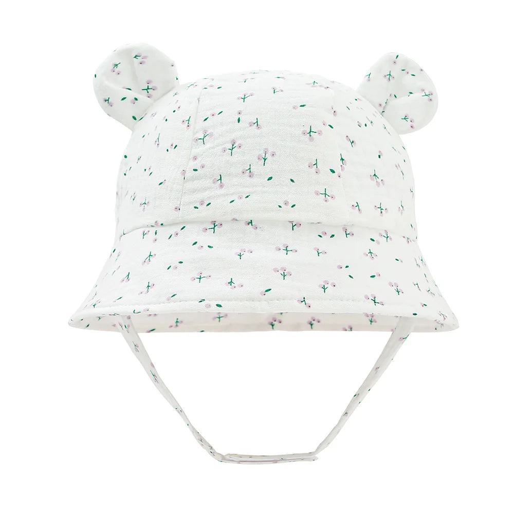 Baby Cotton Sun Hat New Children Outdoor Rabbit Ear Beach Caps Boy Girl Print Panama Hat Unisex Beach Bucket Hat For 3-12 Months - ZOOMNSTORE