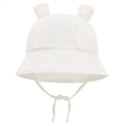 Baby Cotton Sun Hat New Children Outdoor Rabbit Ear Beach Caps Boy Girl Print Panama Hat Unisex Beach Bucket Hat For 3-12 Months - ZOOMNSTORE