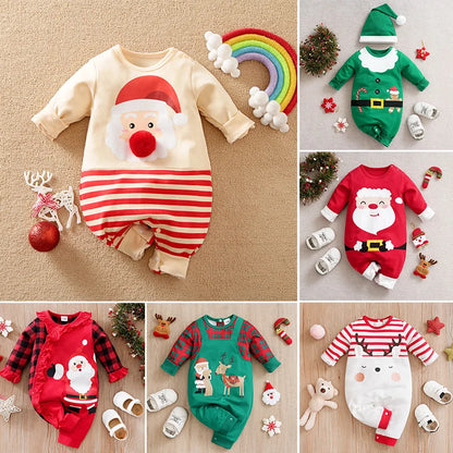 Baby Romper Cotton - Newborn Unisex Velvet Santa Elk Long Sleeve 0-18 Months - ZOOMNSTORE