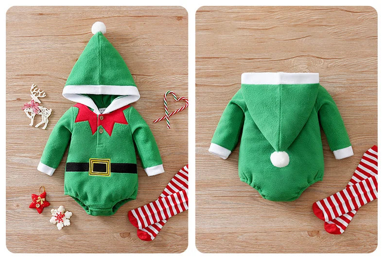 Baby Romper Cotton - Newborn Unisex Velvet Santa Elk Long Sleeve 0-18 Months - ZOOMNSTORE