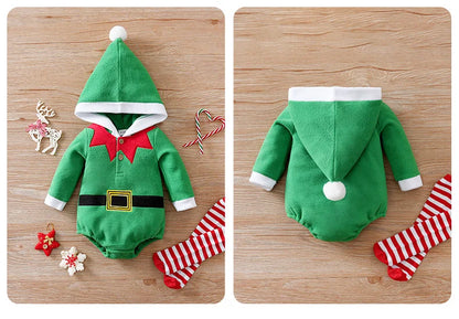 Baby Romper Cotton - Newborn Unisex Velvet Santa Elk Long Sleeve 0-18 Months - ZOOMNSTORE