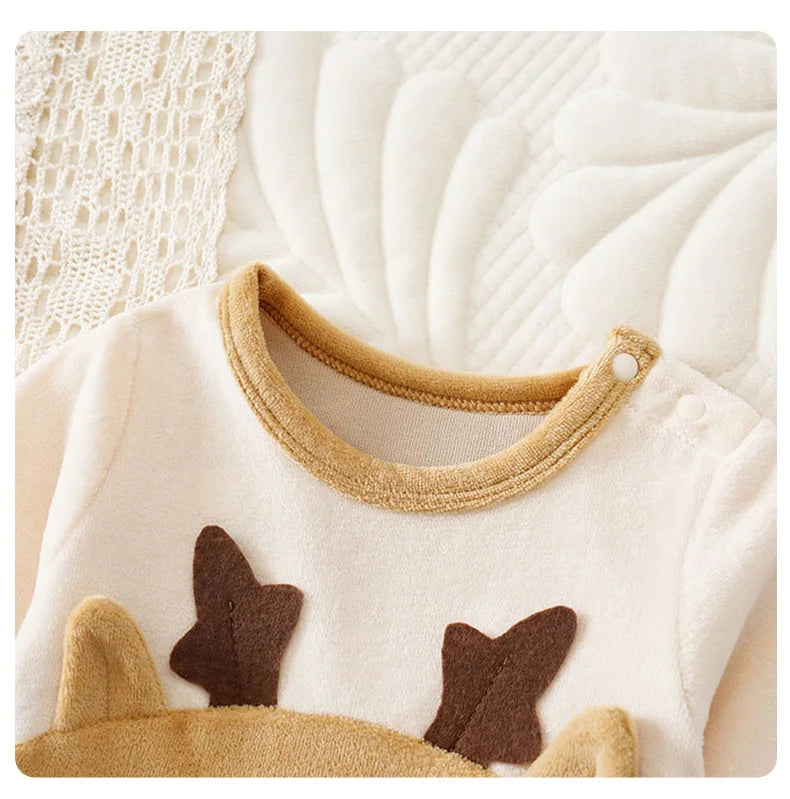 Baby Romper Cotton - Newborn Unisex Velvet Santa Elk Long Sleeve 0-18 Months - ZOOMNSTORE