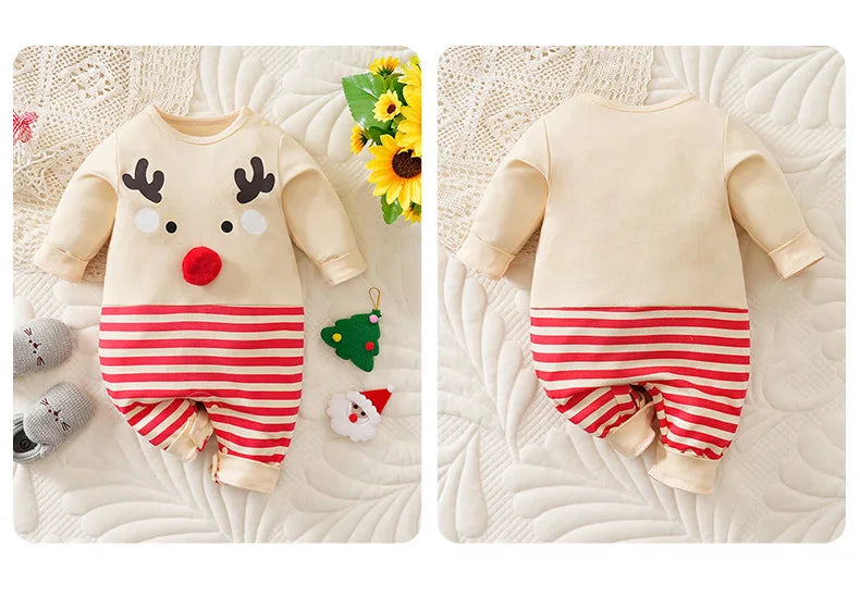 Baby Romper Cotton - Newborn Unisex Velvet Santa Elk Long Sleeve 0-18 Months - ZOOMNSTORE