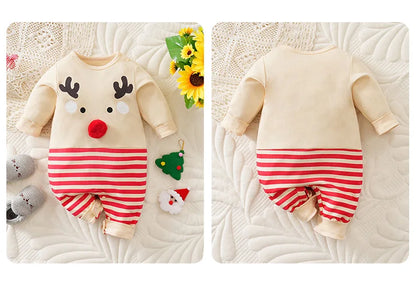 Baby Romper Cotton - Newborn Unisex Velvet Santa Elk Long Sleeve 0-18 Months - ZOOMNSTORE