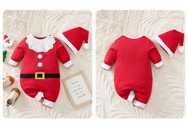 Baby Romper Cotton - Newborn Unisex Velvet Santa Elk Long Sleeve 0-18 Months - ZOOMNSTORE