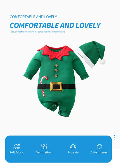 Baby Romper Cotton - Newborn Unisex Velvet Santa Elk Long Sleeve 0-18 Months - ZOOMNSTORE