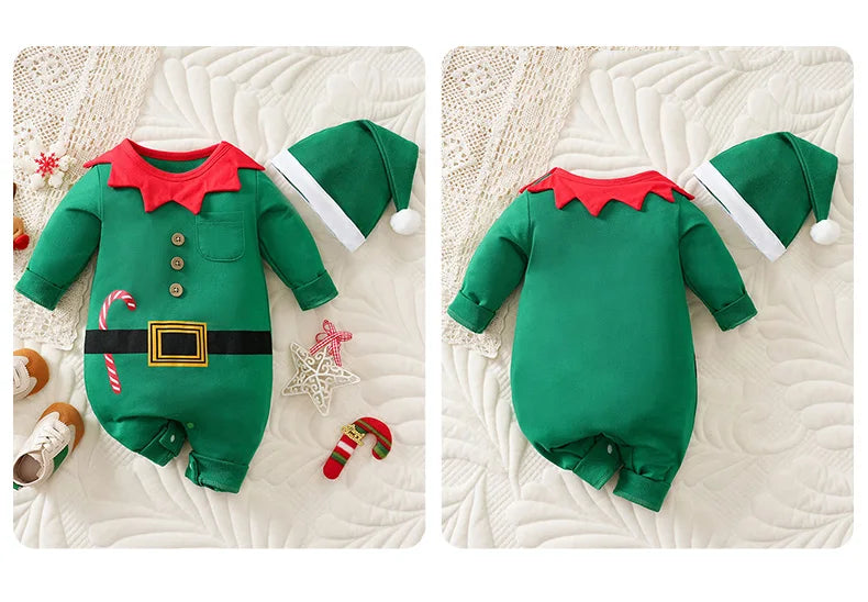 Baby Romper Cotton - Newborn Unisex Velvet Santa Elk Long Sleeve 0-18 Months - ZOOMNSTORE