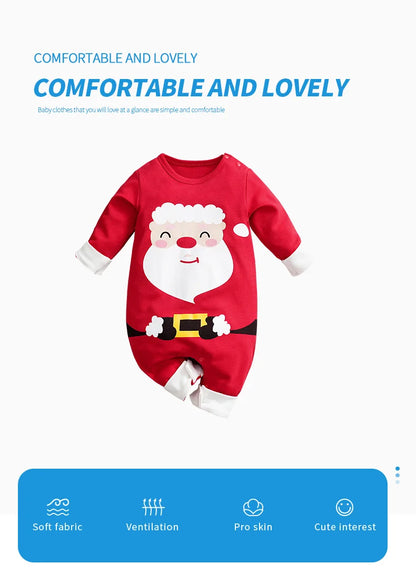 Baby Romper Cotton - Newborn Unisex Velvet Santa Elk Long Sleeve 0-18 Months - ZOOMNSTORE
