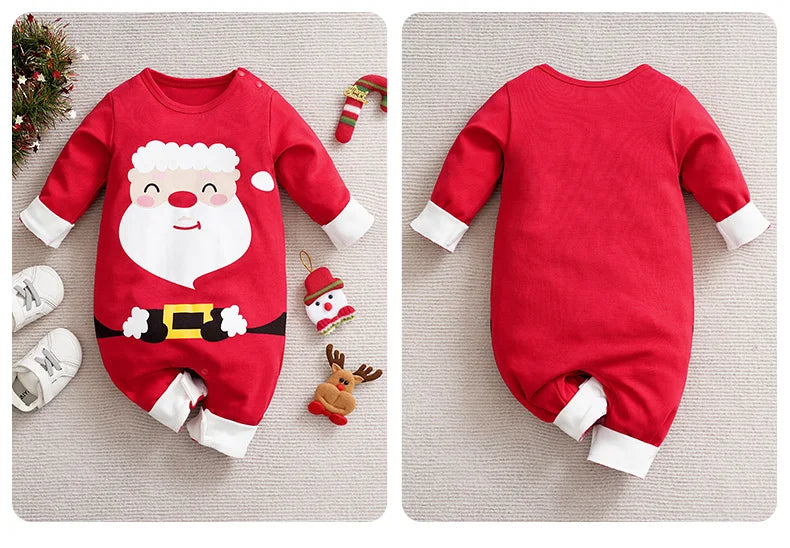Baby Romper Cotton - Newborn Unisex Velvet Santa Elk Long Sleeve 0-18 Months - ZOOMNSTORE