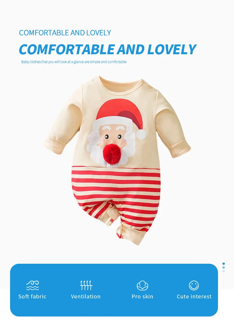 Baby Romper Cotton - Newborn Unisex Velvet Santa Elk Long Sleeve 0-18 Months - ZOOMNSTORE