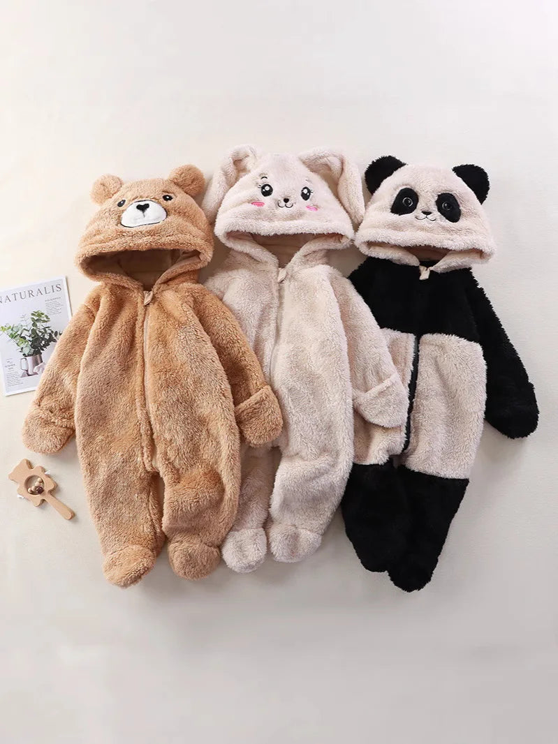 Baby Romper - Fluffy Panda Cartoon Infant Jumpsuit | Soft Cotton Warm Winter Outfit - ZOOMNSTORE