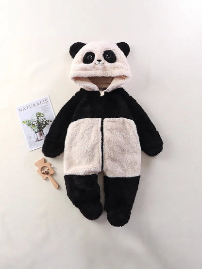 Baby Romper - Fluffy Panda Cartoon Infant Jumpsuit | Soft Cotton Warm Winter Outfit - ZOOMNSTORE