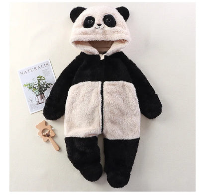 Baby Romper - Fluffy Panda Cartoon Infant Jumpsuit | Soft Cotton Warm Winter Outfit - ZOOMNSTORE