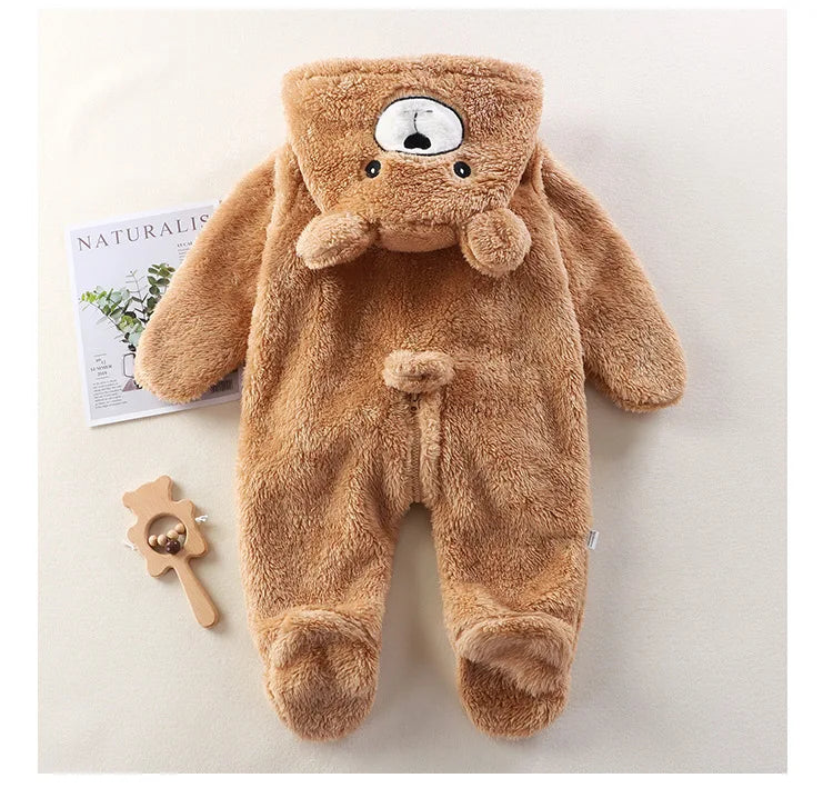 Baby Romper - Fluffy Panda Cartoon Infant Jumpsuit | Soft Cotton Warm Winter Outfit - ZOOMNSTORE