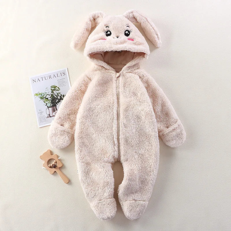 Baby Romper - Fluffy Panda Cartoon Infant Jumpsuit | Soft Cotton Warm Winter Outfit - ZOOMNSTORE