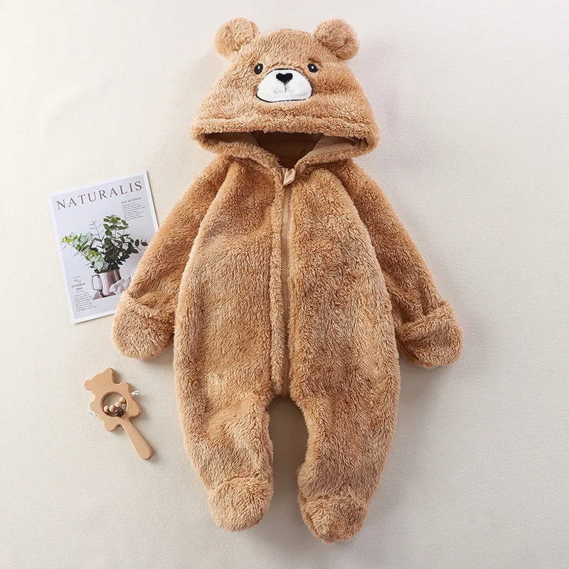 Baby Romper - Fluffy Panda Cartoon Infant Jumpsuit | Soft Cotton Warm Winter Outfit - ZOOMNSTORE