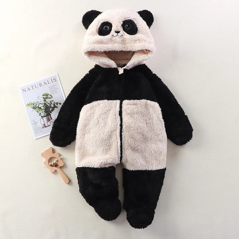 Baby Romper - Fluffy Panda Cartoon Infant Jumpsuit | Soft Cotton Warm Winter Outfit - ZOOMNSTORE