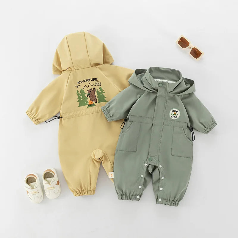 Baby Romper Jacket - Unisex Infant Jumpsuit With Hooded Zipper Closure - ZOOMNSTORE