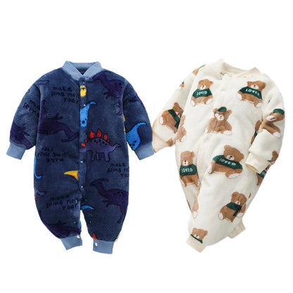 Baby Romper - Soft Flannel Infant Jumpsuit With Elastic Cuffs | Newborn Clothes - ZOOMNSTORE
